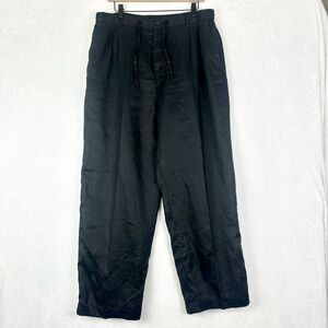 Delf Collection Linen Trouser Pants Size 36x28.5 Black Lined Pleat Front